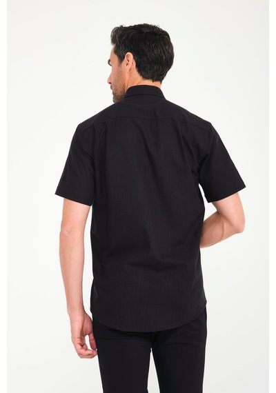 Klasik Kısa Kol Linen Keten Yaka Düğmeli Hediye Kutulu Erkek Gömlek Fs-001202 - Siyah-1691