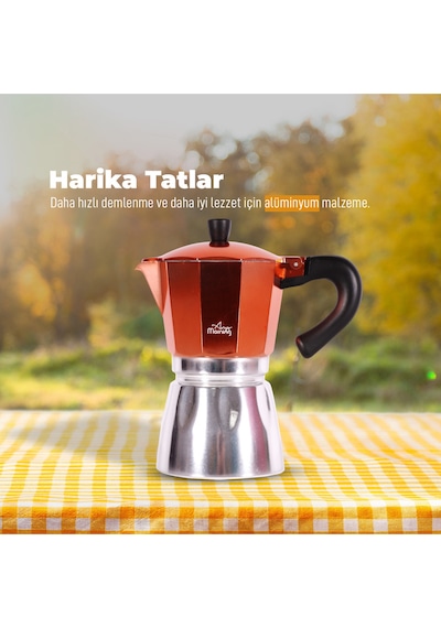 Any Morning Hes-6 Espresso Kahve Makinesi Alüminyum Moka Pot 240 Ml Bakır