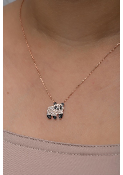 Nereze 925 Ayar Gümüş Rose Kaplama Zirkon Taşlı Panda Kolye