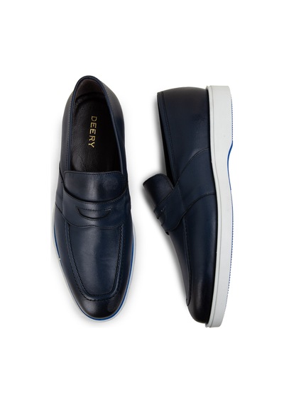 Deery Hakiki Deri Mavi Erkek Loafer Ayakkabı - 01960mmvıc01 Mavi