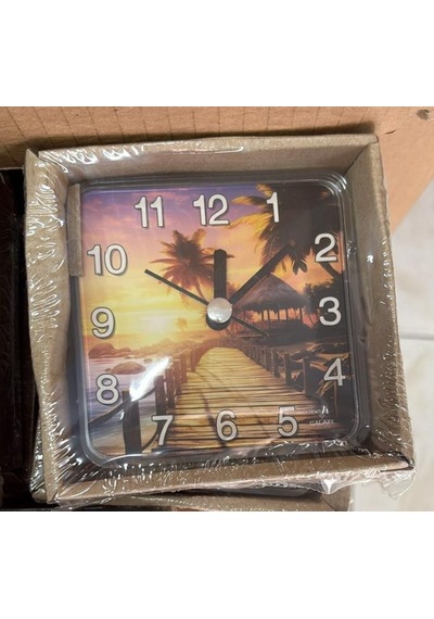 Galaxy Mıknastıslı Nostaljik Günbatımı Eskitme Desenli Buzdolabı Saati Kare 10 X 10 Cm Sarı