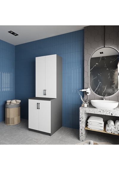 Aspen Çamaşır Ve Kurutma Makinesi Dolabı Banyo Dolabı Füme Beyaz Antrasit - Beyaz Aspen Çamaşır Ve Kurutma Makinesi Dolabı Banyo Dolabı Füme Beyaz Antrasit - Beyaz