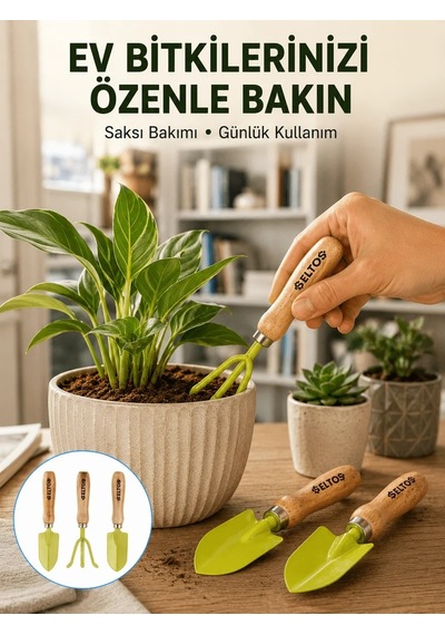 Lb Ahşap Saplı Mini Bahçe El Aleti Seti Saksı Ve Çiçek Bakım Seti