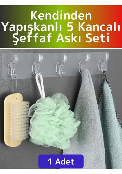 Özel Çok Fonksiyonlu Mutfak Banyo Askısı İz Bırakmaz Kendinden Yapışkanlı 5 Kancalı Askı Seti 1 Adet Diğer