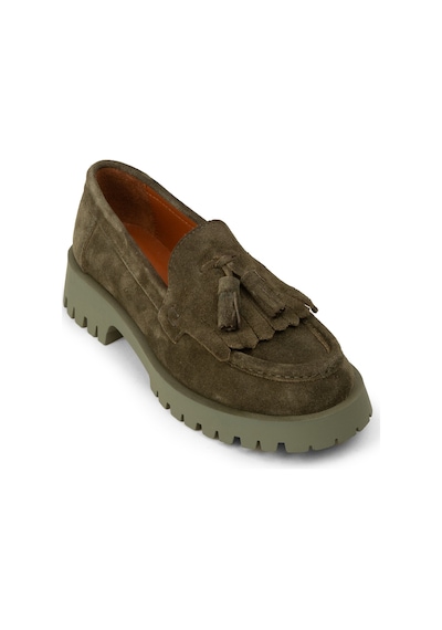 Deery Kadın Hakiki Süet Yeşil Püsküllü Loafer - 02033zyslc01 Yeşil