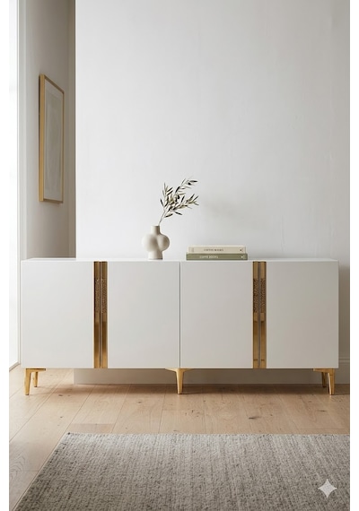 Ka1898bg Anka Konsol Ve Tv Sehpası Beyaz-gold 180cm
