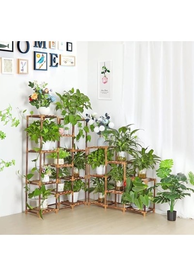 Ahşap Bitki Standı 7 Katlı Çiçek Rafı, Yüksek Sıcaklıkta Karbonize Edilmiş Dayanıklı Ahşap, Balkon, Salon Ve Bahçe Dekoru İçin Çok Katlı Saksılık, Dekorasyon Dıy