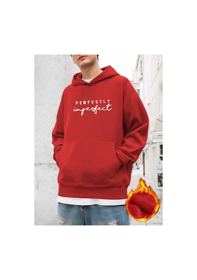 Medinenur Perfectly Baskılı Kapüşonlu Sweatshirt Kırmızı
