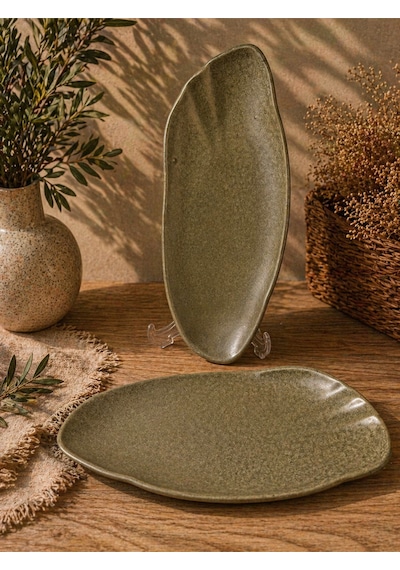 2'li Organik Form Sunum Tabağı Asimetrik Düz Servis Tabağı Oval Organikmodern Plating Sunum Tabağı A