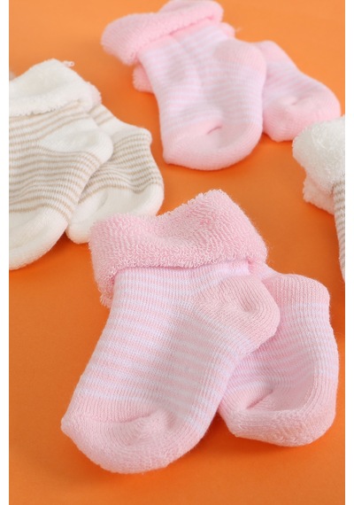 Baby Shez Pamuklu 4'lü Yenidoğan Bebek Kışlık Havlu Çorap Pembe