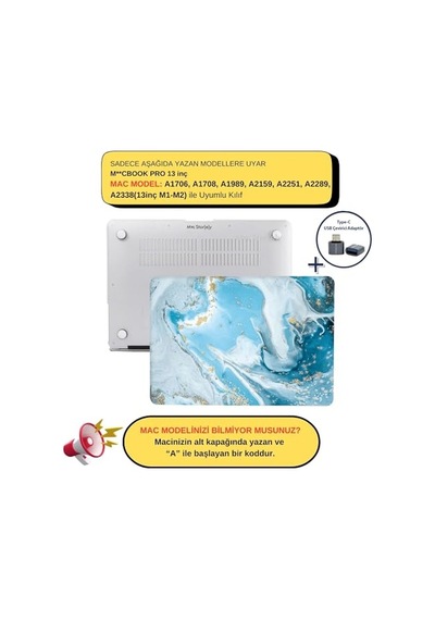 Macbook Pro 13 Mermer Desenli Kılıf A1706 A1708 A1989 A2159 A2251 A2289 A2338 M1 M2 Uyumlu İnce Hafif Sert Kapak Koru Genel