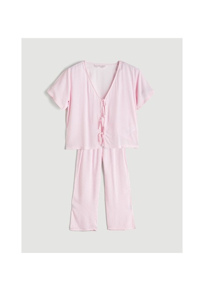 Lcw Dream Pembe V Yaka Çizgili Kadın Pijama Takımı