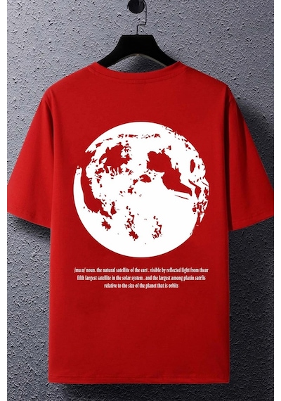 Unisex The Moon Baskılı T-shirt Kırmızı