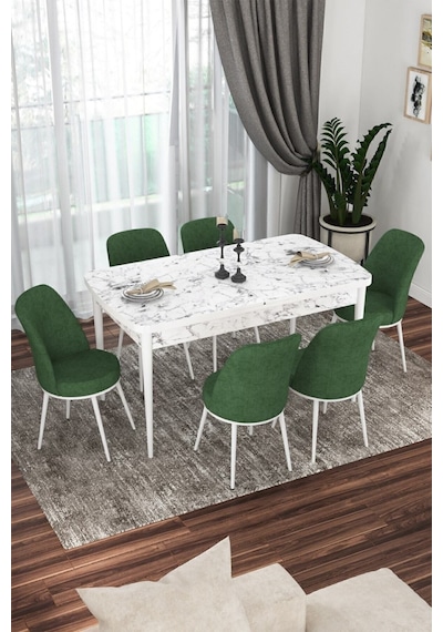 Canisa Concept Kor Serisi 70x114 Açılabilir Mutfak Masası Takımı Beyaz Mermer Desen Masa 6 Haki Yeşil Sandalye Beyaz Canisa Concept Kor Serisi 70x114 Açılabilir Mutfak Masası Takımı Beyaz Mermer Desen Masa 6 Haki Yeşil Sandalye Beyaz