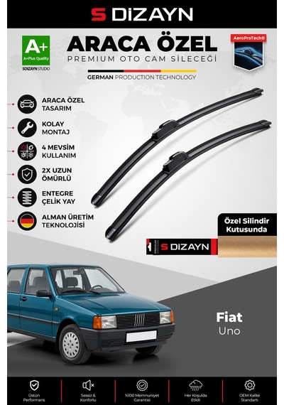 S-dizayn Fiat Uno Ön Cam Silecek Seti 1983-2002 Premium Araca Özel 45 Cm A+ Kalite