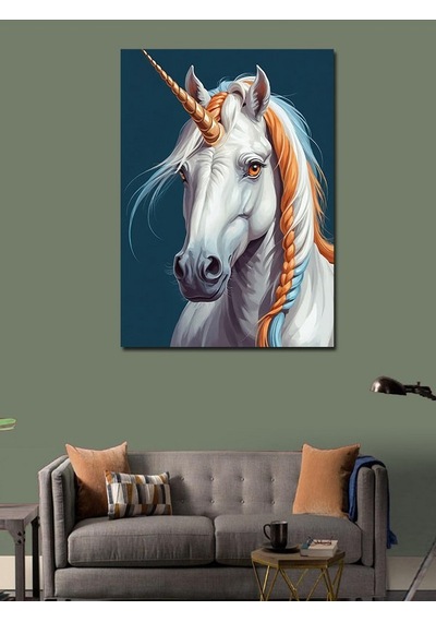 Kanvas Tablo Parlak Beyaz Unicorn 50cmx70cm
