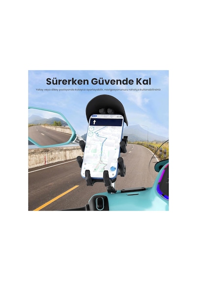 Kargo Ayna Bağlantılı Güneş Ve Yağmur Korumalı 360 Derece Ayarlanabilir Motosiklet Telefon Tutucu Najmaddin 10"