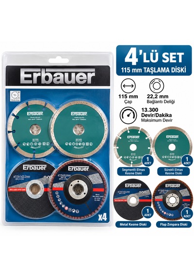 115 Mm Taşlama Diski Seti 4 Parça Elmas Kesme, Metal Kesme Ve Flap Zımpara Diskleri 22,2 Mm