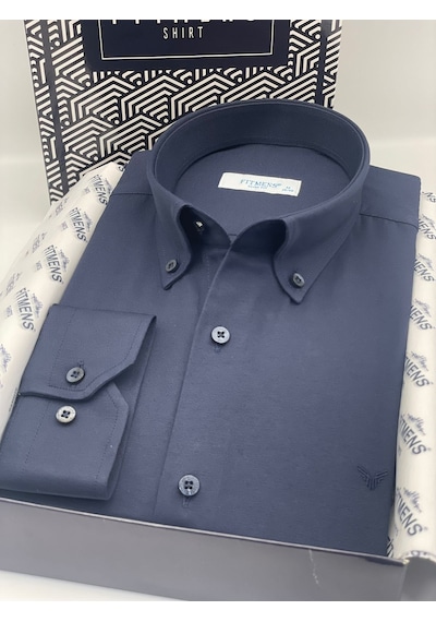 Slim Fit Uzun Kol Pamuklu Hediye Kutulu Kolay Ütülenebilir Erkek Gömlek Fs-002225 - Lacivert-1779