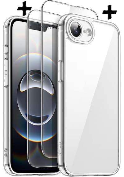 Apple Uyumlu iPhone 16e Kılıf Şeffaf Silikon + 9h Ekran Koruyucu Cam Set