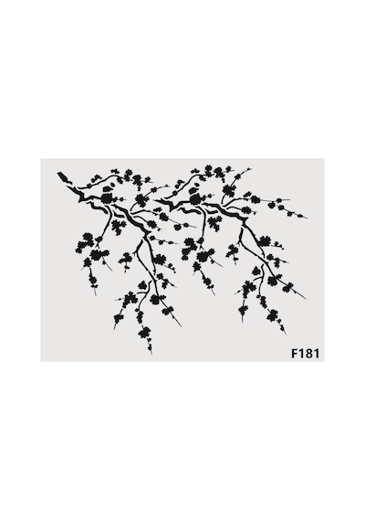 Kk Swords Stencil Tasarım F181 Kiraz Dalı Duvar, Ahşap, Cam, Kumaş Boyama Şablonu 25x35cm F181000000004