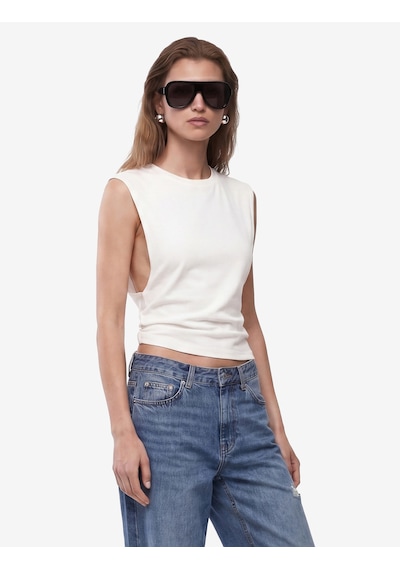 Koton Pamuklu Slim Fit Bisiklet Yaka Kolsuz Sırt Detaylı Bluz Ekru 6sak10337ek