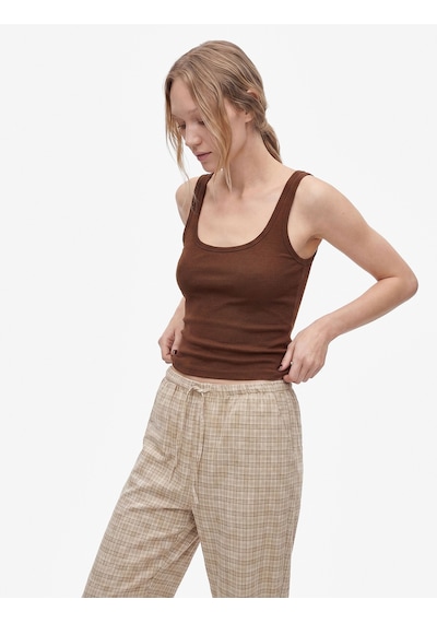 Koton Modal Karışımlı Slim Fit Kare Yaka Kolsuz Bluz Kahverengi 6sal30332ık Kahve