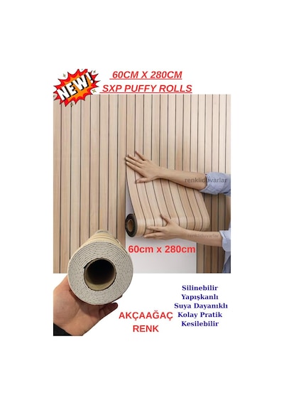 60cm X 280cm 1 Adet Kendinden Yapışkanlı Krem Lambiri Desenli Duvar Paneli Kağıdı Yg002 Krem