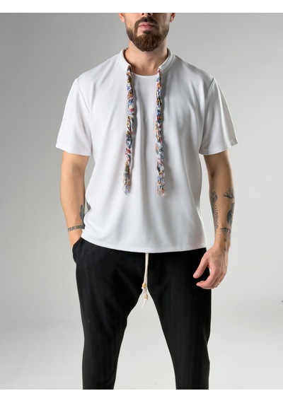 Cocopelli Ethno Fularlı Beyaz Erkek T-shirt Coc2852