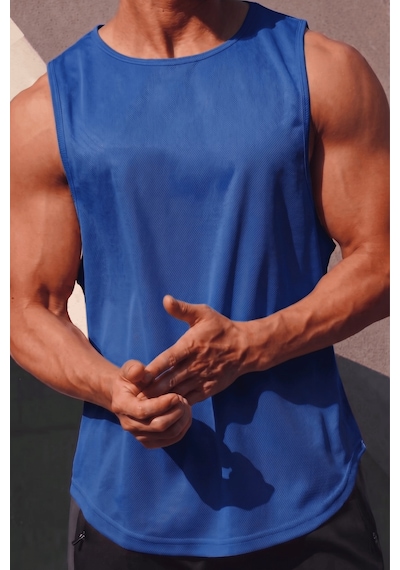 Genius Store Erkek Sporcu Atleti Sıfır Kol Tişört Fitness Gym Antrenman Tişörtü Ter Tutmayan Atlet Sıfırkol-2026 Saks Mavi