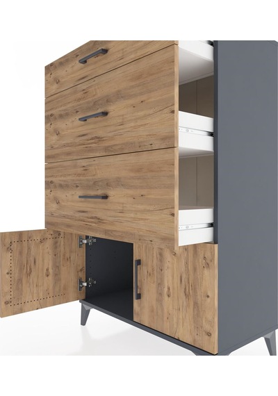 Hyperion Dolap 3 Çekmeceli 2 Kapaklı 88x44x134 Antrasit-çam Antrasit