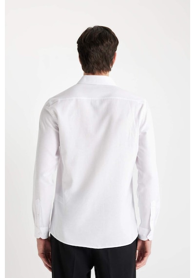 DeFacto Modern Fit Polo Yaka Poplin Uzun Kollu Beyaz Gömlek R4340AZNSWT60