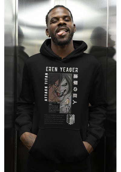 Sevbano Tasarım Eren Yeager Attack On Titan Baskılı Unisex Oversize Anime Siyah