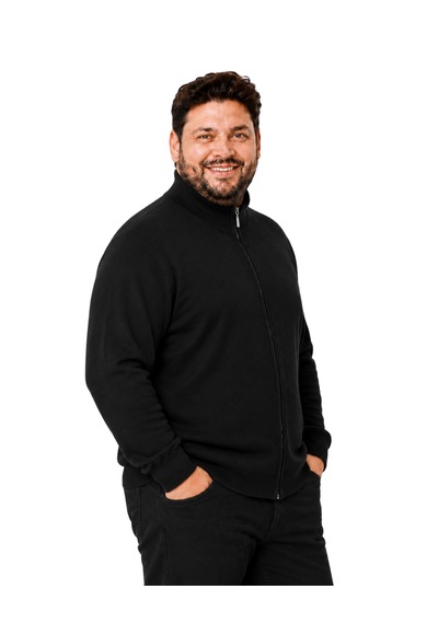 Battalmoda Erkek Büyük Beden Siyah Fermuarlı Dik Yaka Pamuklu Hırka 3xl-4xl-5xl-6xl