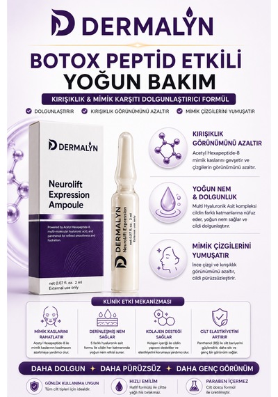 Dermalyn 5 Adet Peptid Etkili Dolgunlaştırıcı Kırışıklık Mimik Karşıtı Ampul Serum Dermaroller Dermapen