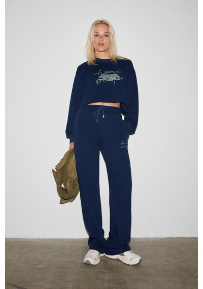 Ethıquet Qerks Kadın Baskı Detaylı Oversize Lacivert Sweatshirt Lacivert