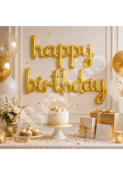 Happy Birthday El Yazısı Folyo Balon Gold Altın