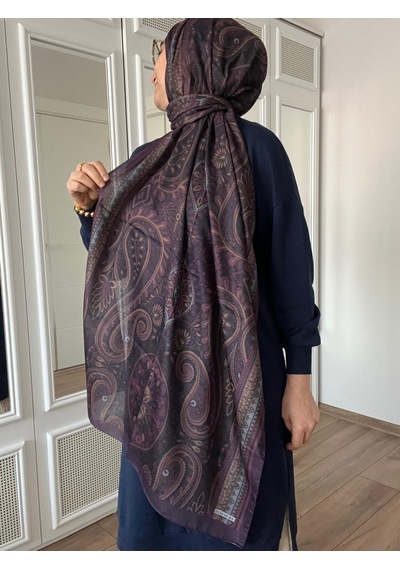 Modakaşmir Aminenesil Etnik Desen Soft Pamuk Şal Mor Yeşil A.mor