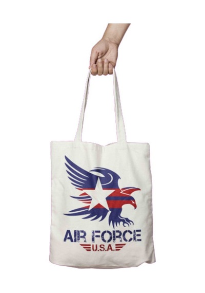 Art Hediye Air Force Askeri Iki Tarafı Kalıcı Baskılı Yıkanabilir Bez Çanta Omuz Çantası Çok Renkli