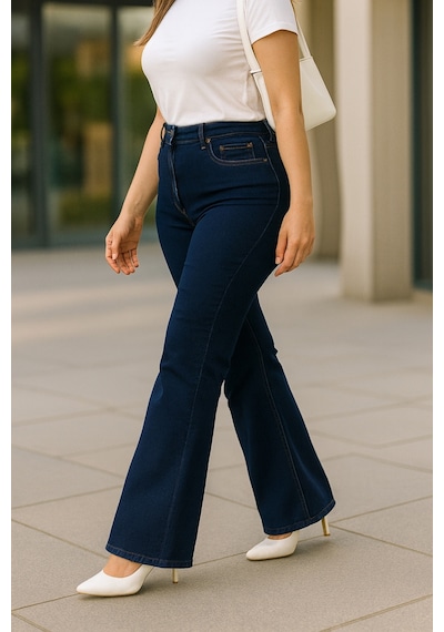 Cedy Denim Cedy Denım - Kadın Büyük Beden İspanyol Paça Yüksek Bel Skinny Fit Likralı Pantolon C628 Lacivert