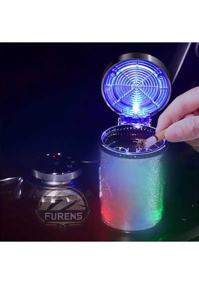Araç Içi Küllük Led Işıklı 7 Renkli Rgb Lüx Tip Kapaklı Araba Küllüğü