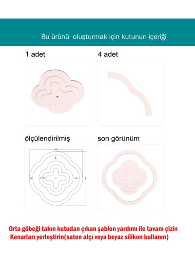 Motifpiyer Lamba Tavan Göbeği Duz-3k-model-yonca-87cm-dış Çitalı Beyaz