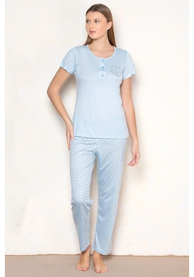 Kısa Kol Mevsimlik Pijama Takımı Viskon Alperi 780-22 Mavi