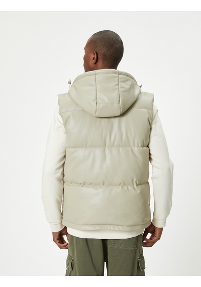 Koton Şişme Yelek Slim Fit Kapşonlu Fermuarlı Cepli Bej 5wam20043hw Ekru