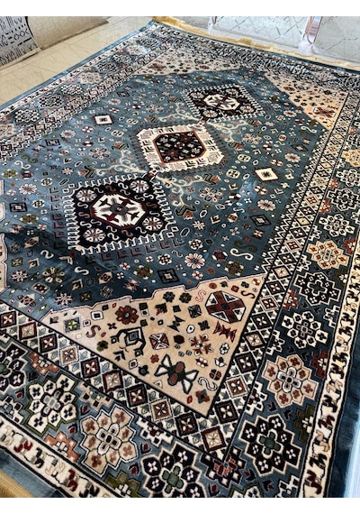 Asaryün Halı Ipek H4320at Mavi İpeksi Geleneksel Renkli Göbekli Klasik Desen Salon Halısı Modern Renkli Asaryün Halı Ipek H4320at Mavi İpeksi Geleneksel Renkli Göbekli Klasik Desen Salon Halısı Modern Renkli