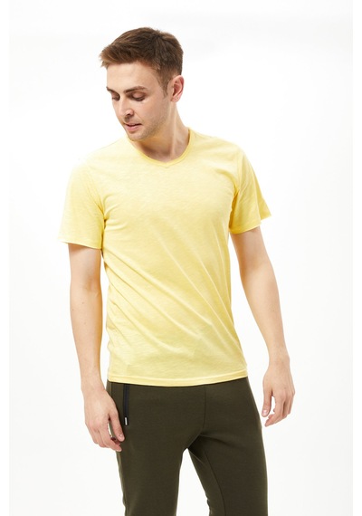 Sarı V Yaka Erkek Tshirt Sarı