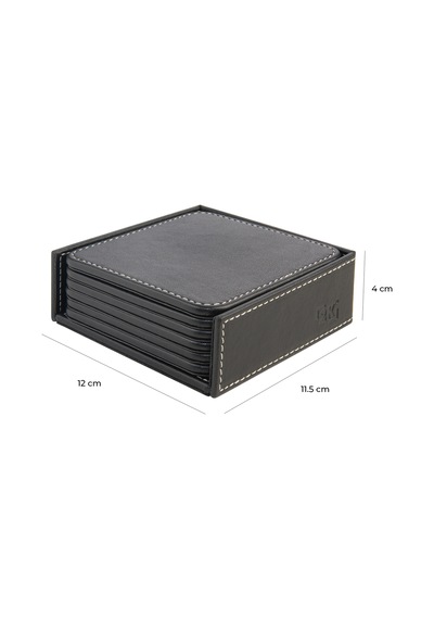 Bardak Altlığı,6 Lı Set,masaüstü Kare Cup Coaster,vegan Suni Deri,11x11 Cm.,siyah