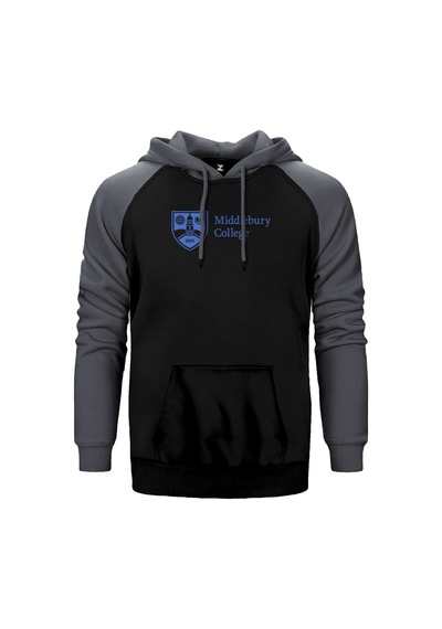 Middlebury College Logo Gri Renk Reglan Kol Kapşonlu Sweatshirt Gri