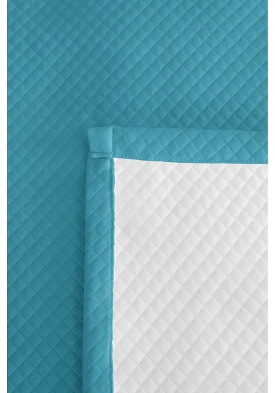 Turkuaz Minimal Genç Odası Tek Kişilik Pike Takımı - Mavi Kapitone 160x220 Cm Yazlık Yatak Örtüsü Perde Kervan Perdesi