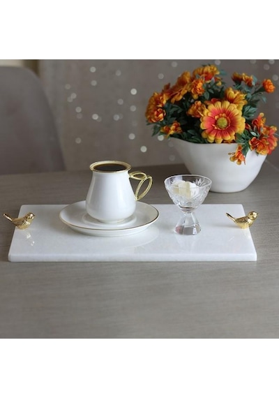 Akayev Mermer Beyaz 30x20 Cm Altın Kuş Sunum Tabağı
